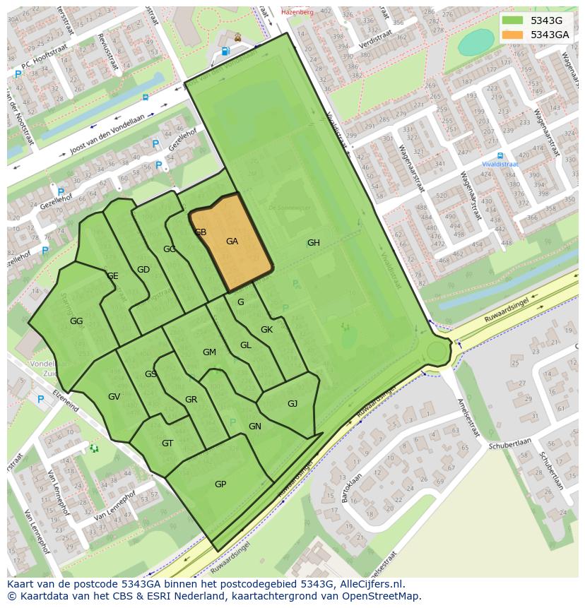 Afbeelding van het postcodegebied 5343 GA op de kaart.