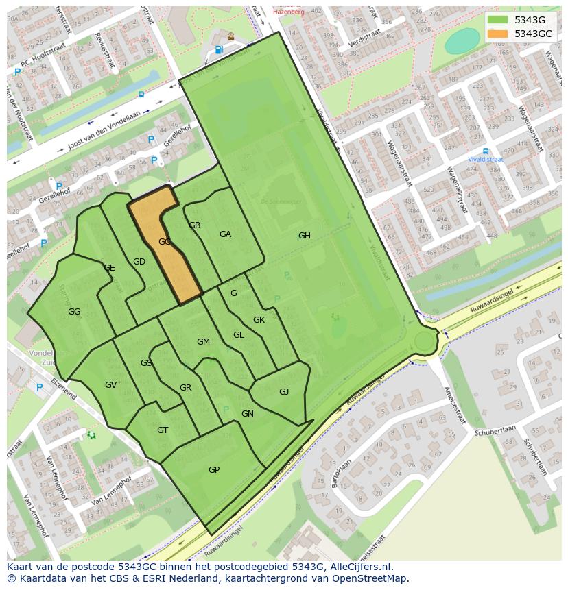 Afbeelding van het postcodegebied 5343 GC op de kaart.