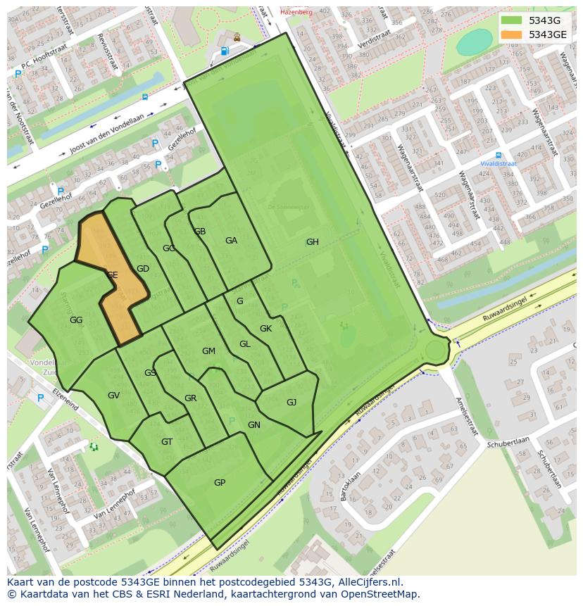 Afbeelding van het postcodegebied 5343 GE op de kaart.
