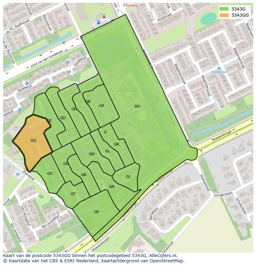 Afbeelding van het postcodegebied 5343 GG op de kaart.