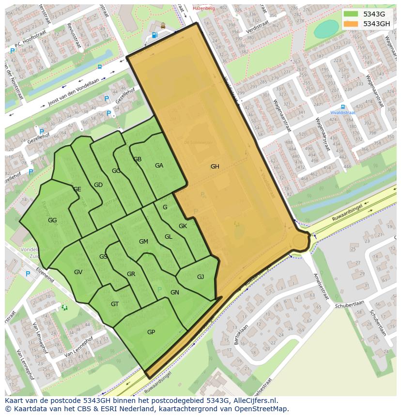 Afbeelding van het postcodegebied 5343 GH op de kaart.