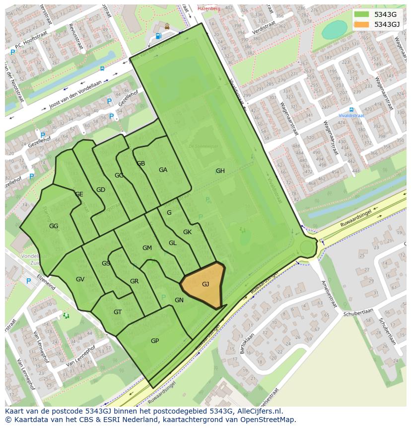 Afbeelding van het postcodegebied 5343 GJ op de kaart.