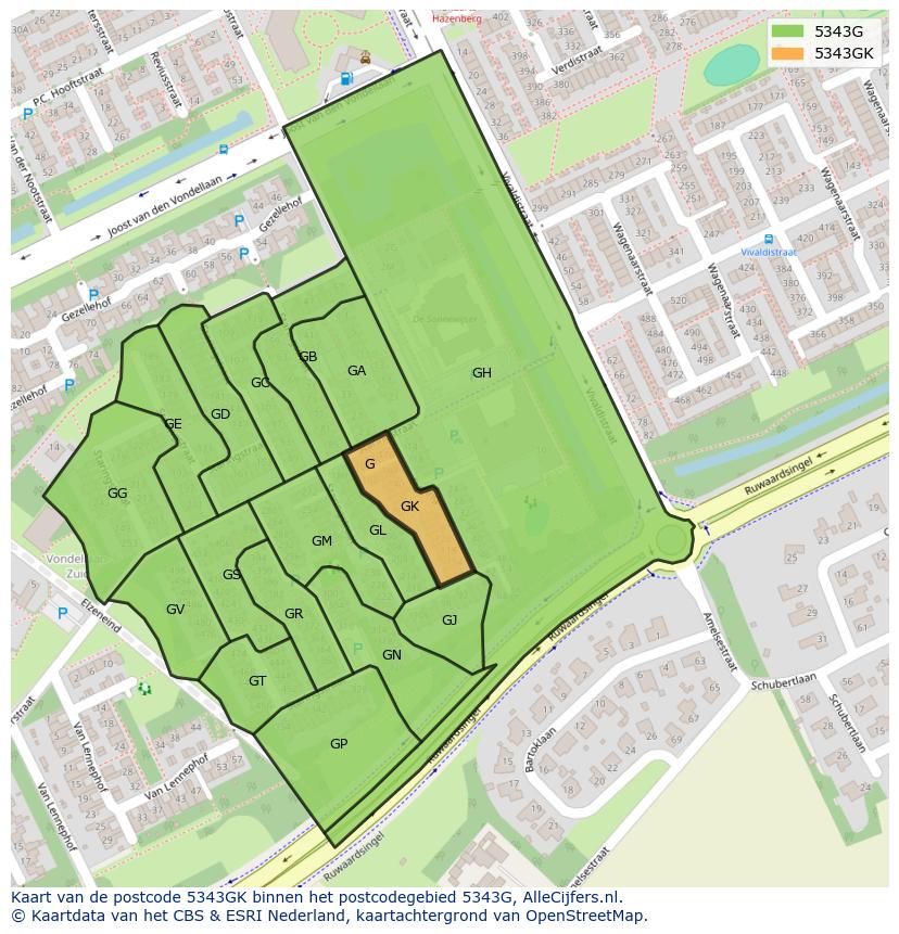 Afbeelding van het postcodegebied 5343 GK op de kaart.