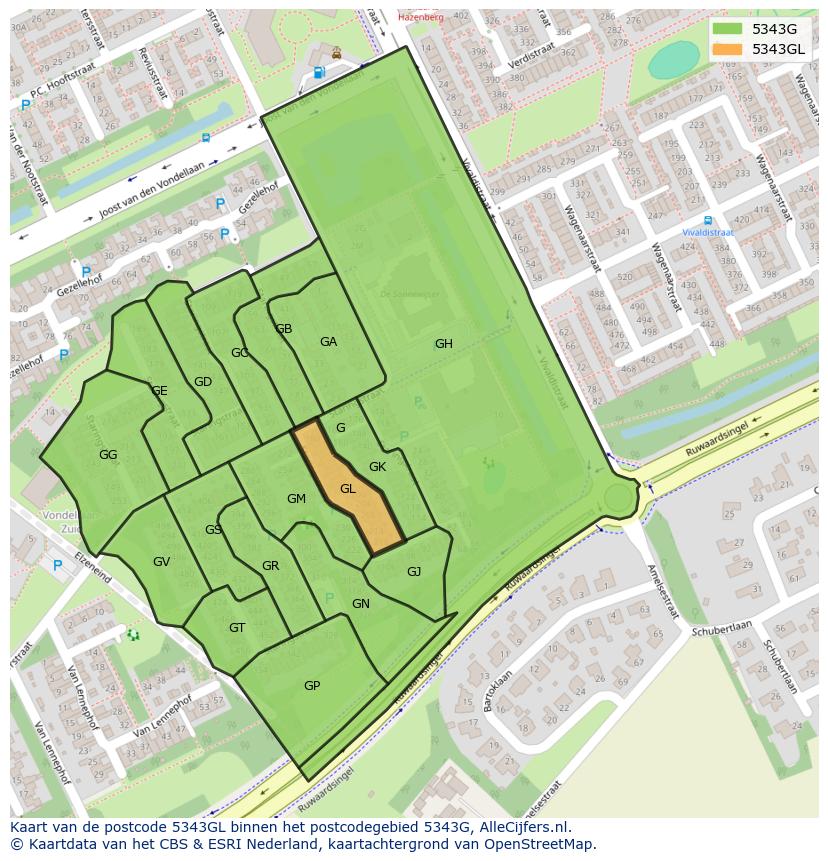 Afbeelding van het postcodegebied 5343 GL op de kaart.