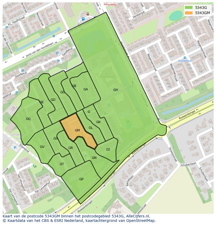 Afbeelding van het postcodegebied 5343 GM op de kaart.
