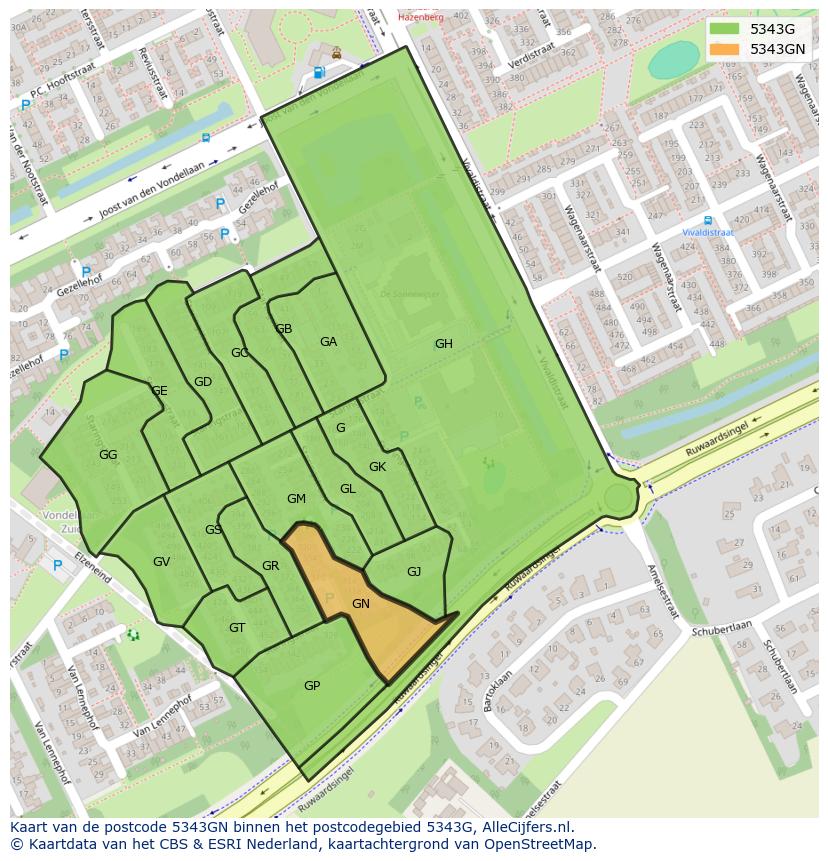 Afbeelding van het postcodegebied 5343 GN op de kaart.