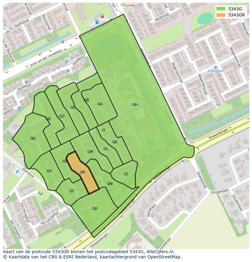 Afbeelding van het postcodegebied 5343 GR op de kaart.