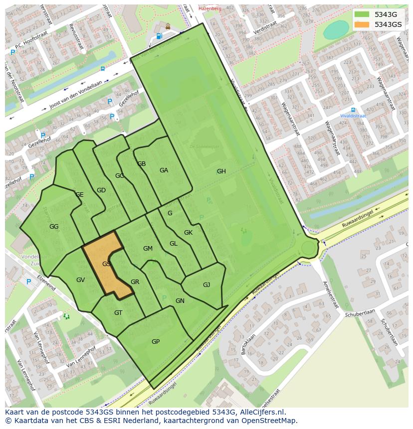 Afbeelding van het postcodegebied 5343 GS op de kaart.