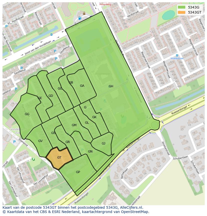 Afbeelding van het postcodegebied 5343 GT op de kaart.