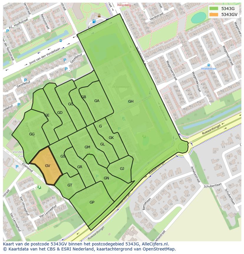Afbeelding van het postcodegebied 5343 GV op de kaart.