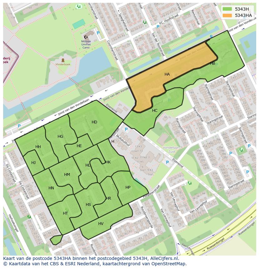 Afbeelding van het postcodegebied 5343 HA op de kaart.