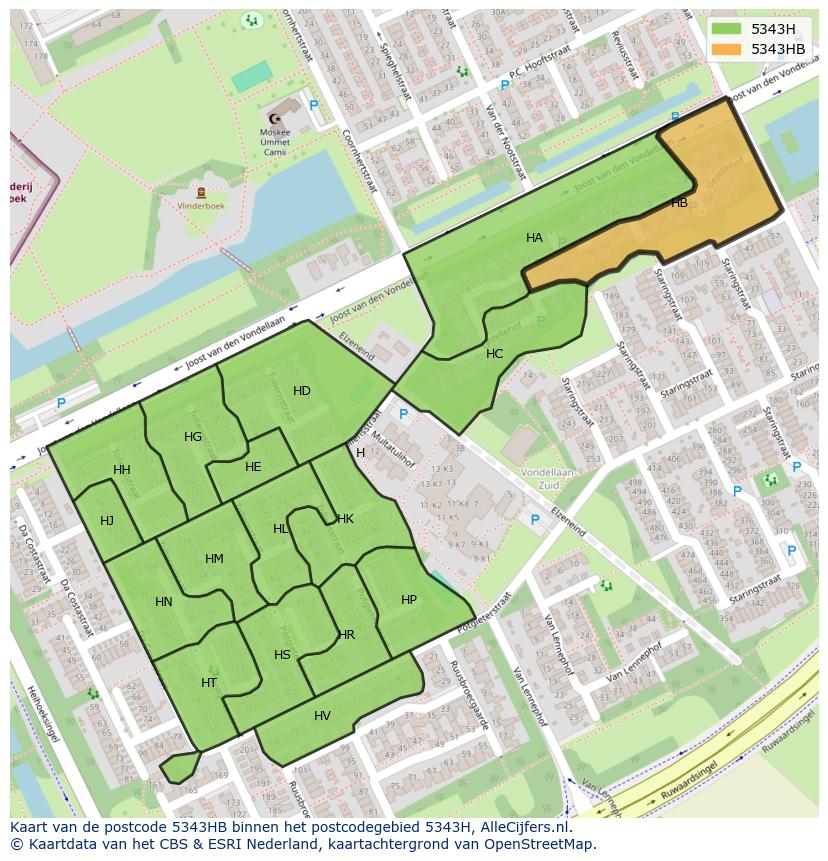 Afbeelding van het postcodegebied 5343 HB op de kaart.