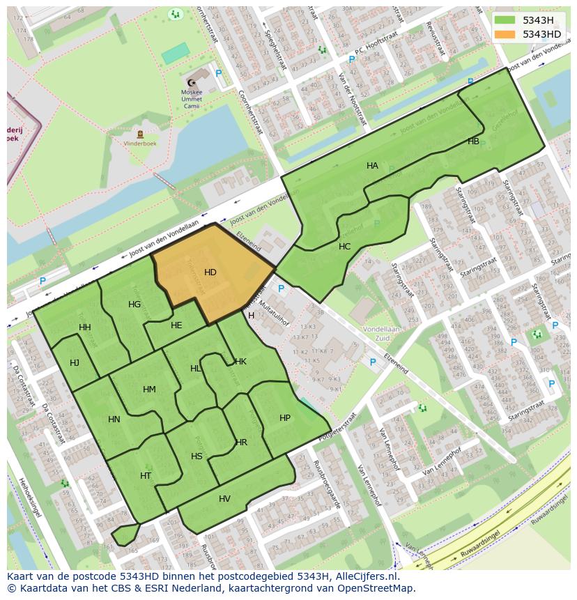 Afbeelding van het postcodegebied 5343 HD op de kaart.