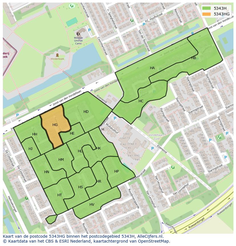 Afbeelding van het postcodegebied 5343 HG op de kaart.