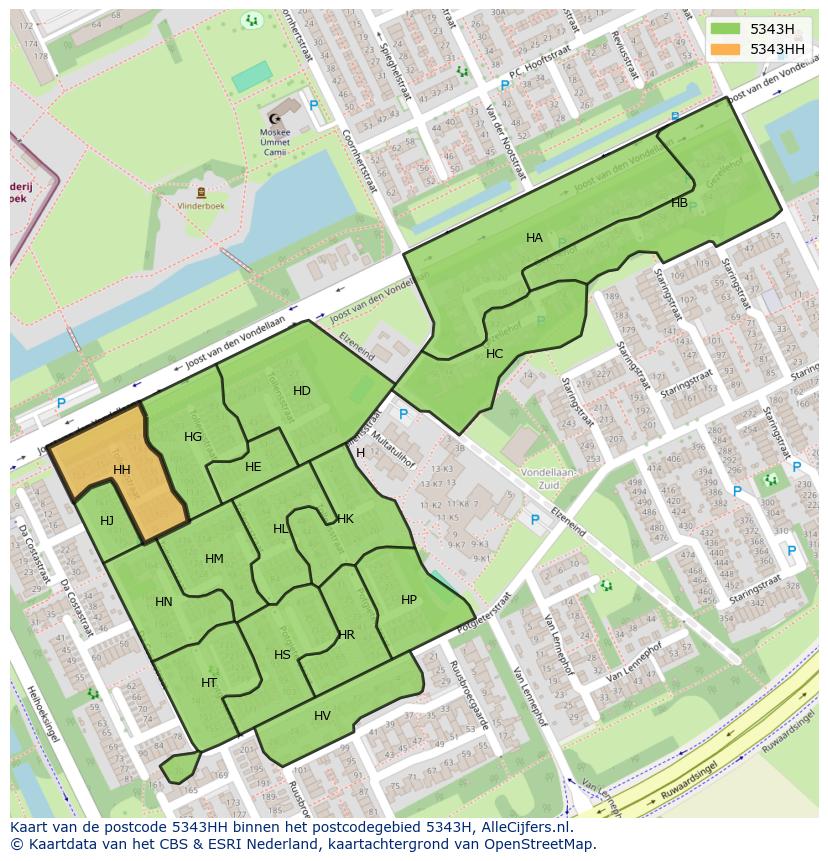 Afbeelding van het postcodegebied 5343 HH op de kaart.