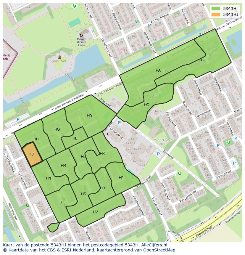 Afbeelding van het postcodegebied 5343 HJ op de kaart.