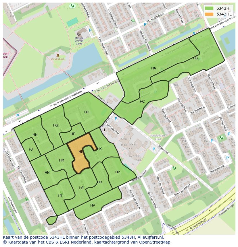 Afbeelding van het postcodegebied 5343 HL op de kaart.