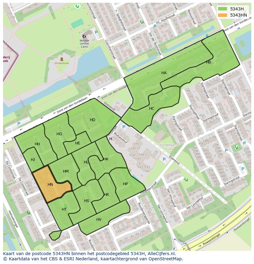 Afbeelding van het postcodegebied 5343 HN op de kaart.