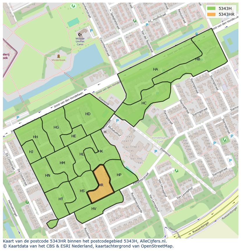 Afbeelding van het postcodegebied 5343 HR op de kaart.