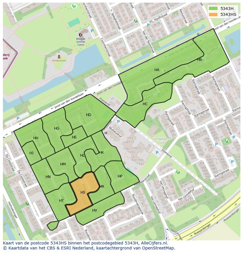 Afbeelding van het postcodegebied 5343 HS op de kaart.