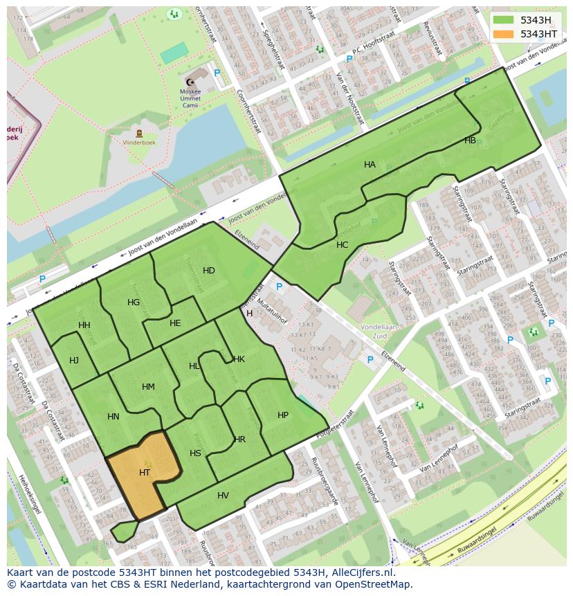 Afbeelding van het postcodegebied 5343 HT op de kaart.