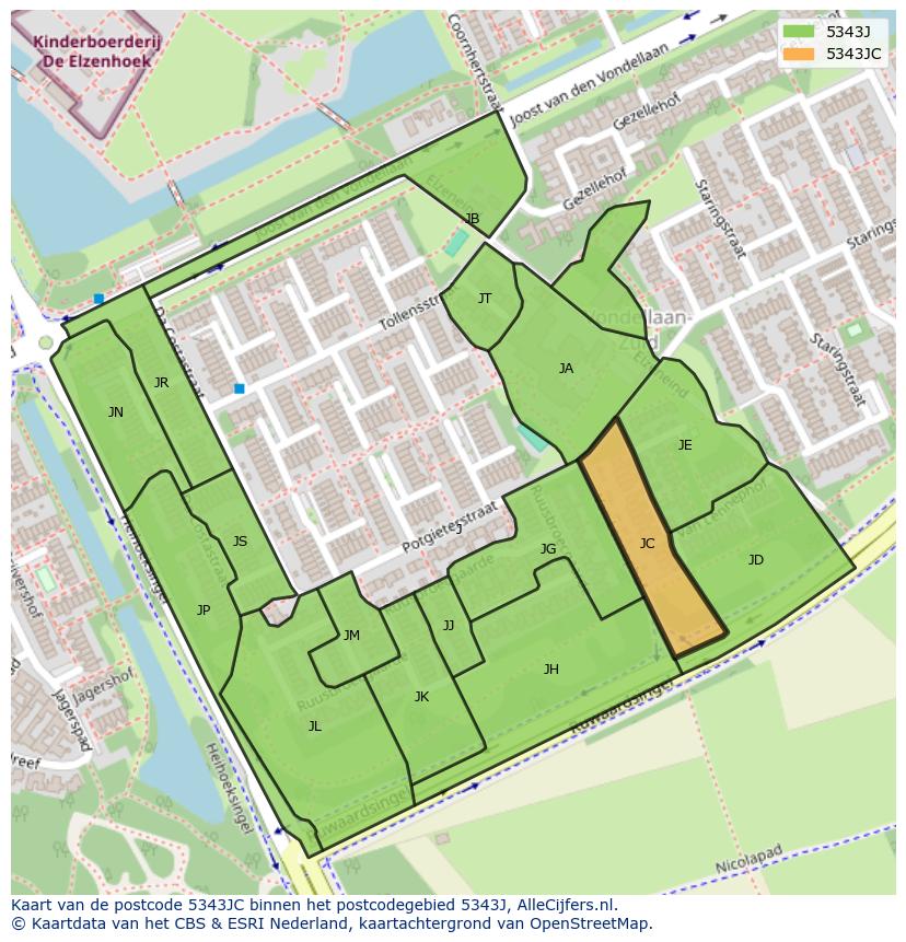 Afbeelding van het postcodegebied 5343 JC op de kaart.