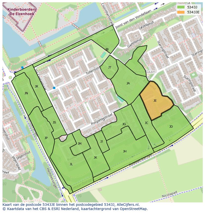 Afbeelding van het postcodegebied 5343 JE op de kaart.