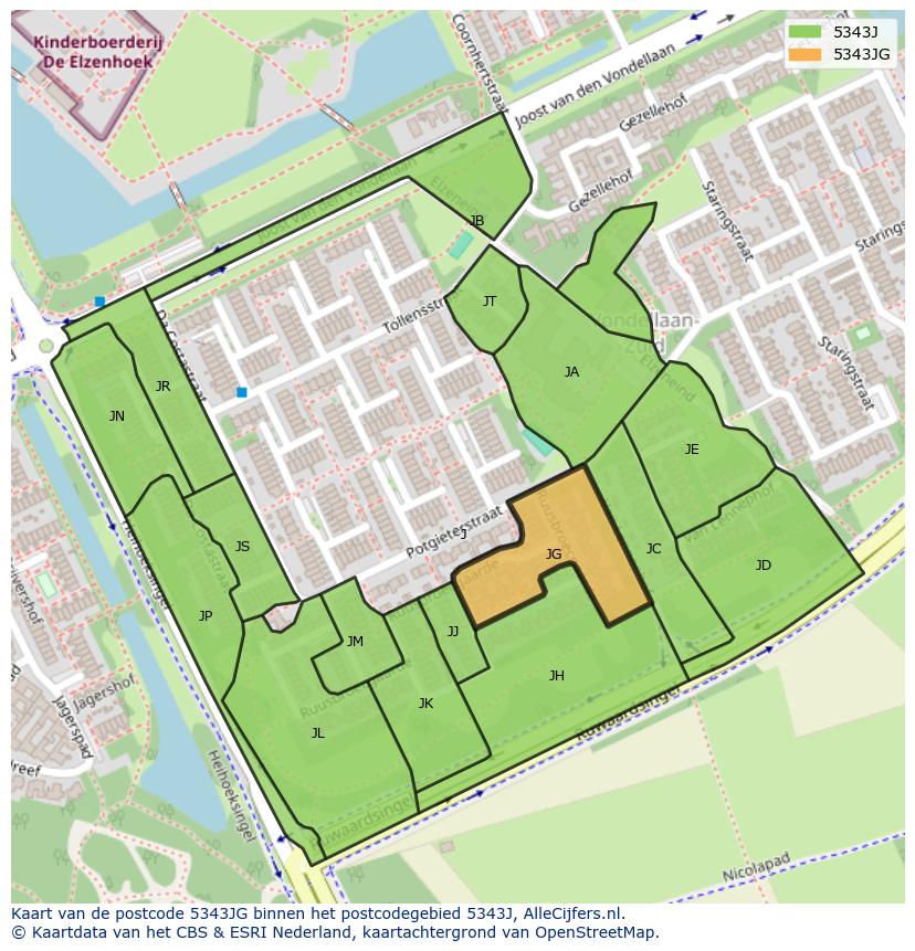 Afbeelding van het postcodegebied 5343 JG op de kaart.