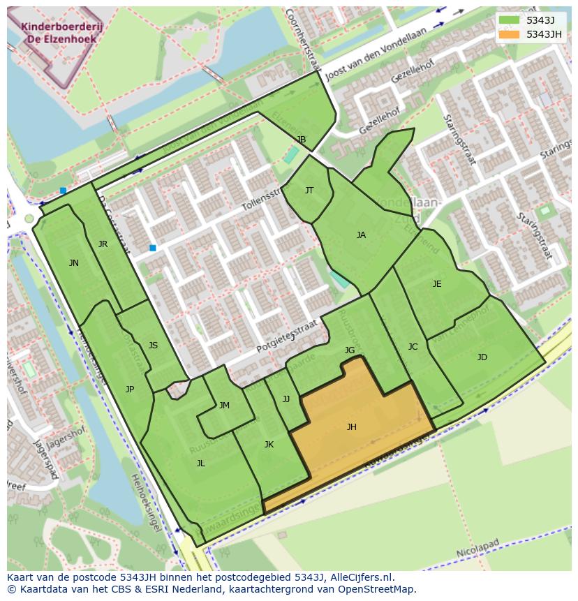 Afbeelding van het postcodegebied 5343 JH op de kaart.