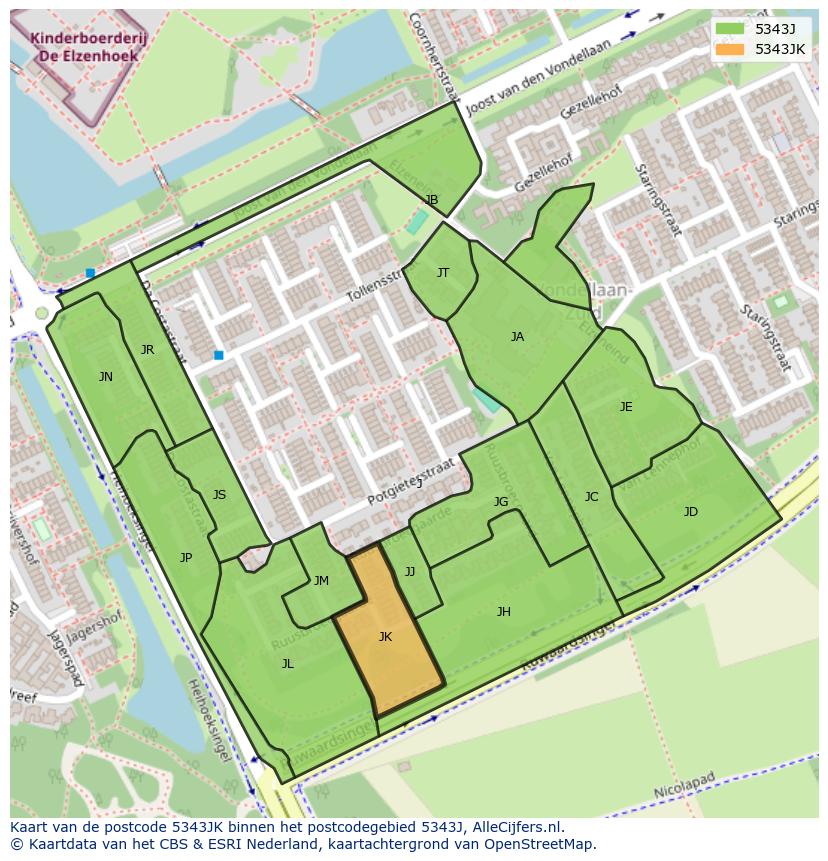 Afbeelding van het postcodegebied 5343 JK op de kaart.