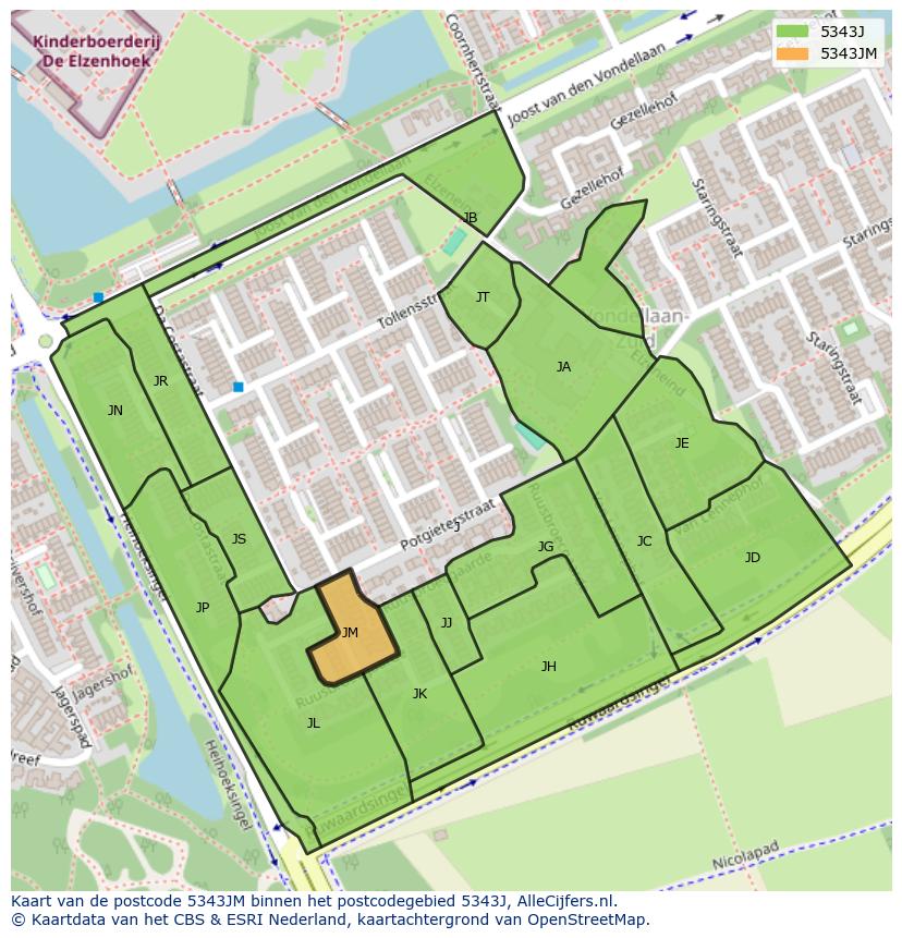 Afbeelding van het postcodegebied 5343 JM op de kaart.