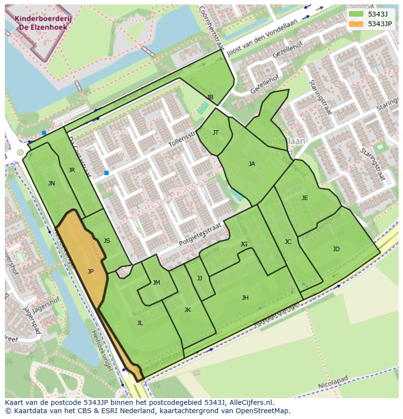 Afbeelding van het postcodegebied 5343 JP op de kaart.