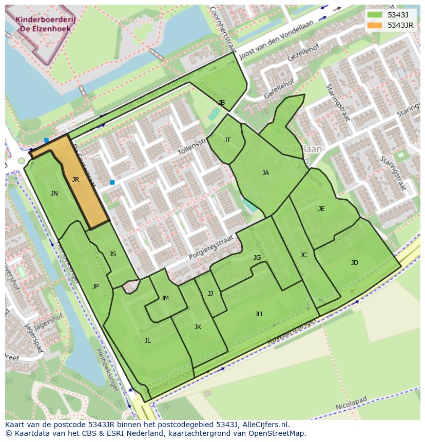 Afbeelding van het postcodegebied 5343 JR op de kaart.