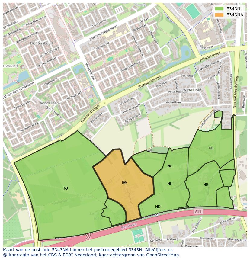 Afbeelding van het postcodegebied 5343 NA op de kaart.