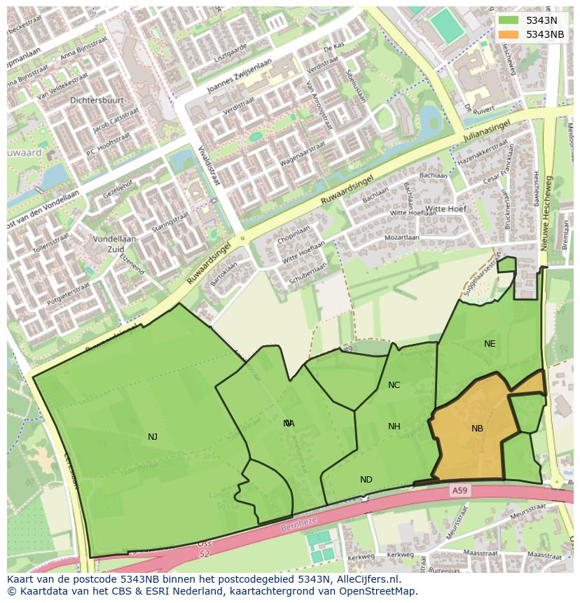Afbeelding van het postcodegebied 5343 NB op de kaart.