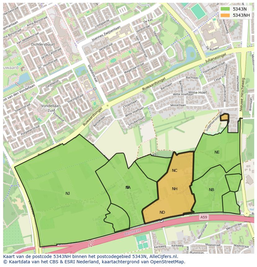 Afbeelding van het postcodegebied 5343 NH op de kaart.