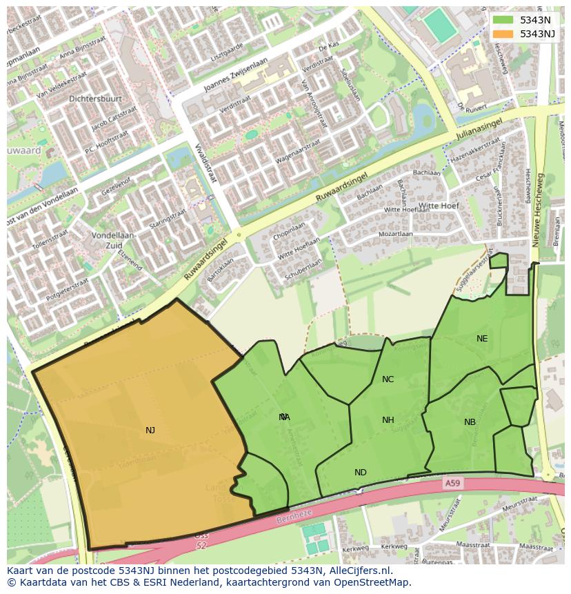 Afbeelding van het postcodegebied 5343 NJ op de kaart.