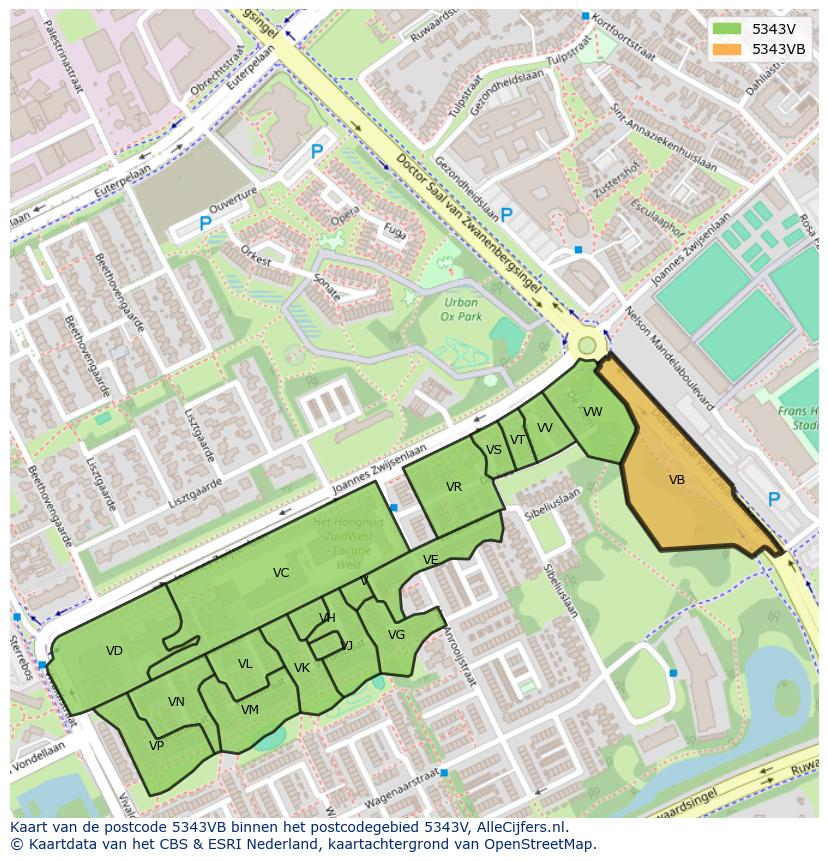 Afbeelding van het postcodegebied 5343 VB op de kaart.