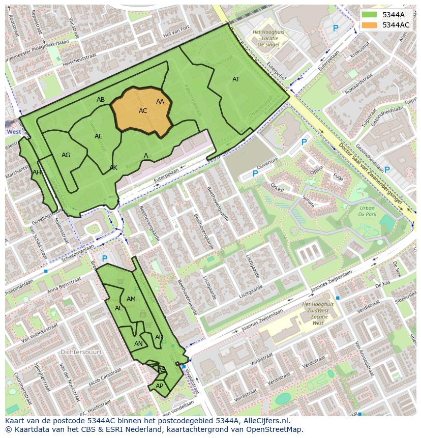 Afbeelding van het postcodegebied 5344 AC op de kaart.