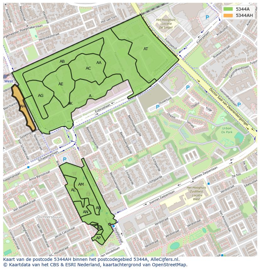 Afbeelding van het postcodegebied 5344 AH op de kaart.