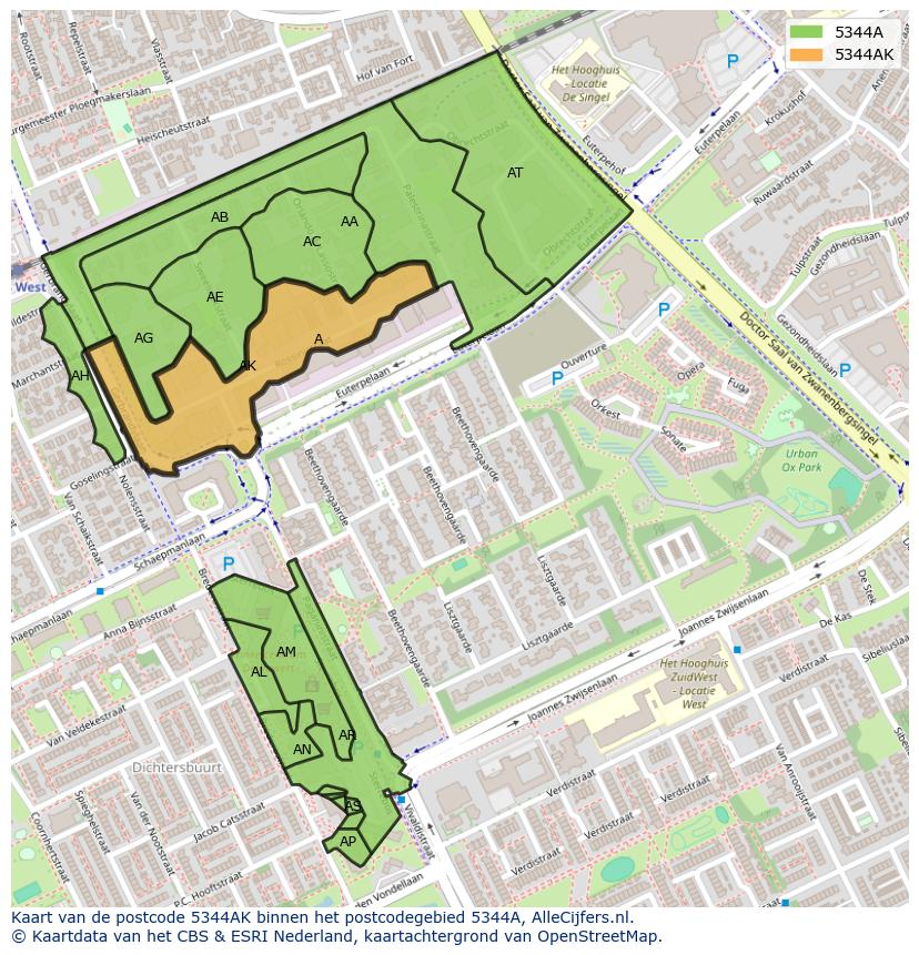 Afbeelding van het postcodegebied 5344 AK op de kaart.
