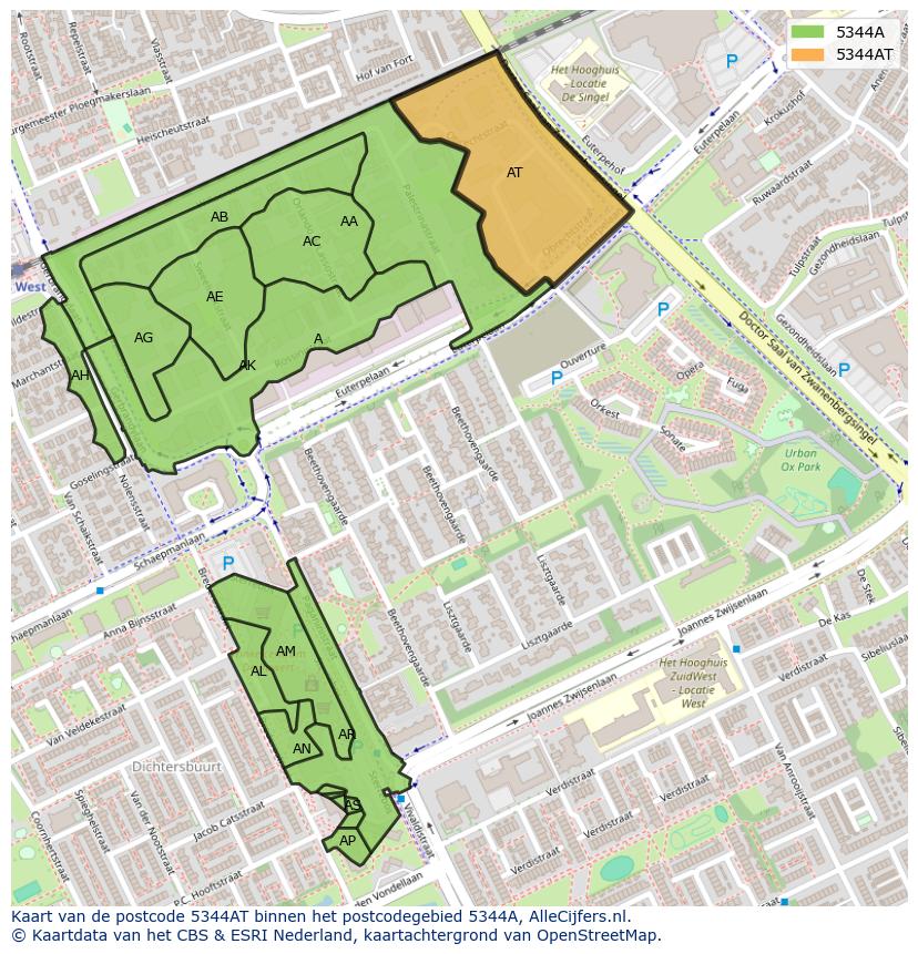 Afbeelding van het postcodegebied 5344 AT op de kaart.