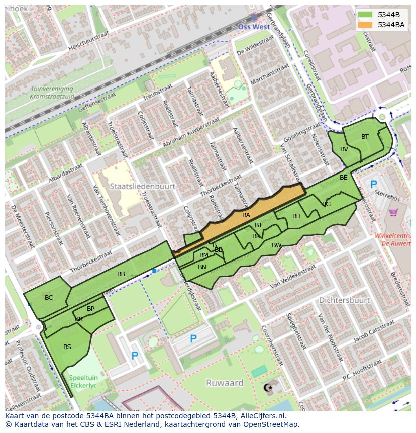 Afbeelding van het postcodegebied 5344 BA op de kaart.