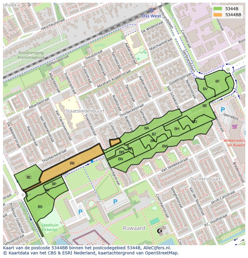 Afbeelding van het postcodegebied 5344 BB op de kaart.