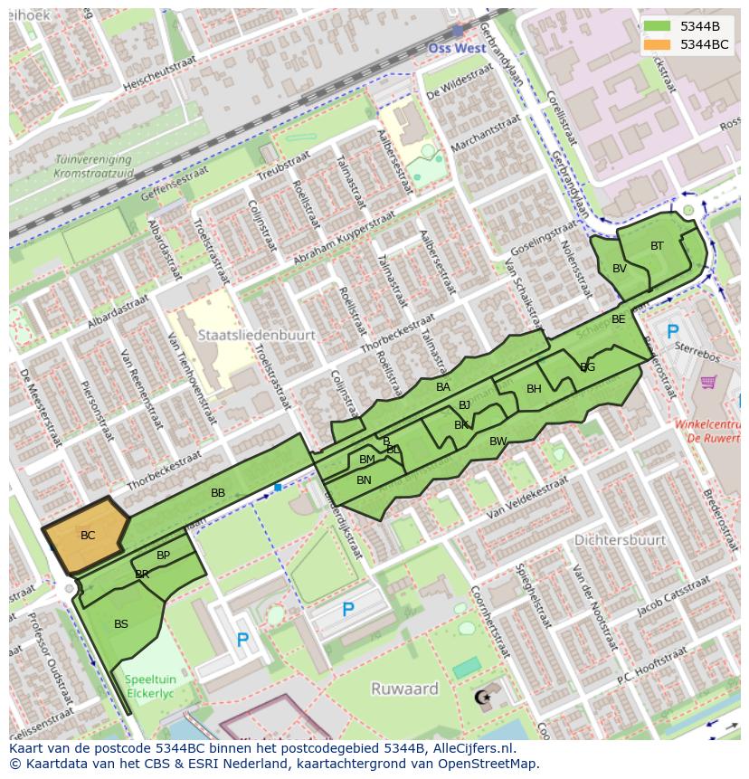 Afbeelding van het postcodegebied 5344 BC op de kaart.
