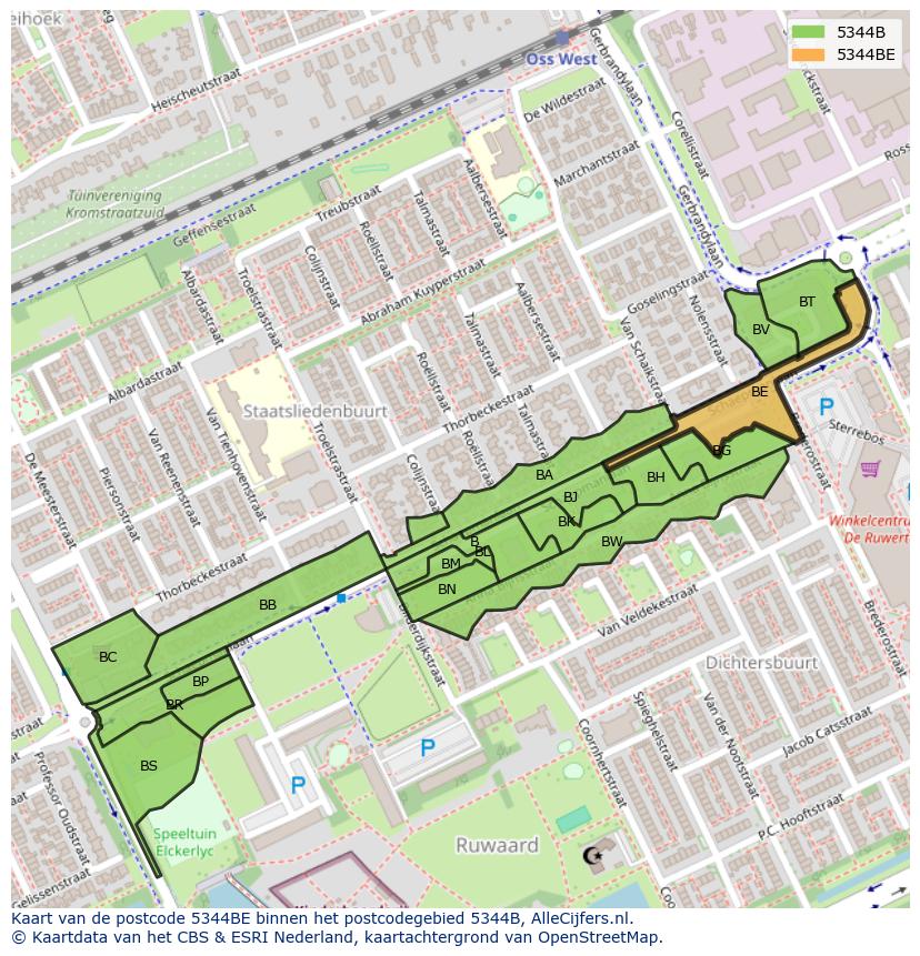 Afbeelding van het postcodegebied 5344 BE op de kaart.