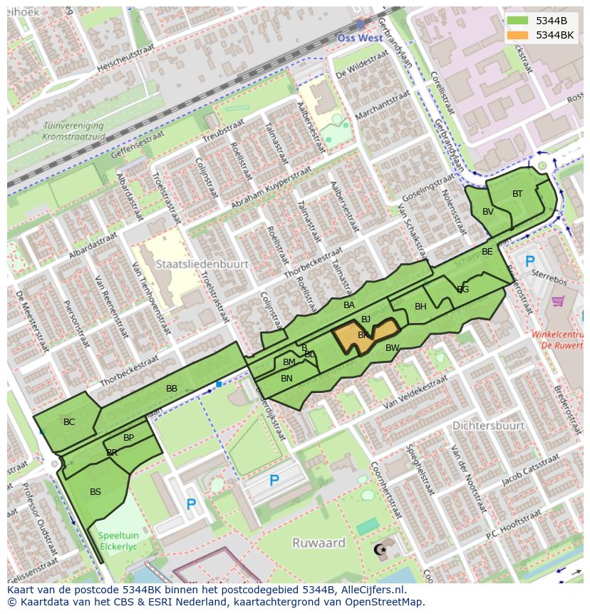 Afbeelding van het postcodegebied 5344 BK op de kaart.