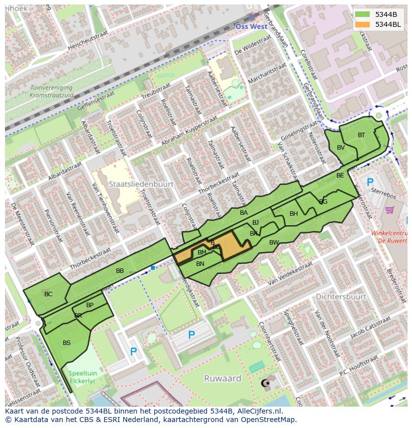Afbeelding van het postcodegebied 5344 BL op de kaart.