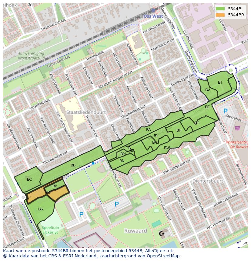 Afbeelding van het postcodegebied 5344 BR op de kaart.
