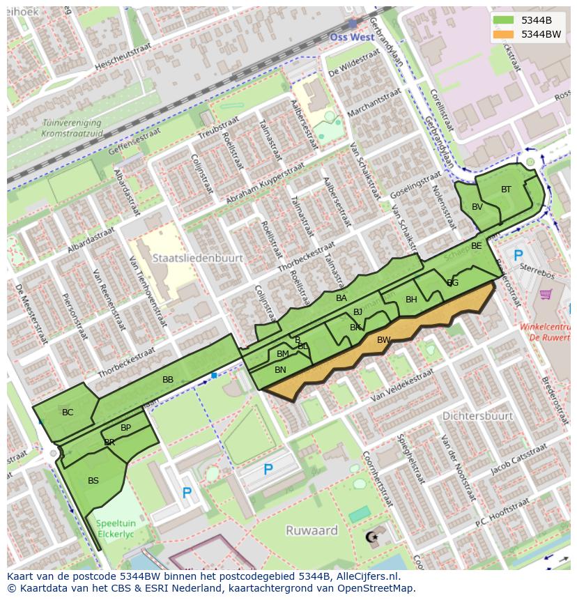 Afbeelding van het postcodegebied 5344 BW op de kaart.